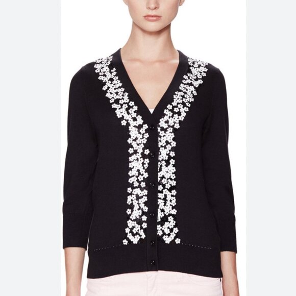 Kate Spade Sequined Kati Cardigan Black White Size Medium - Picture 1 of 10